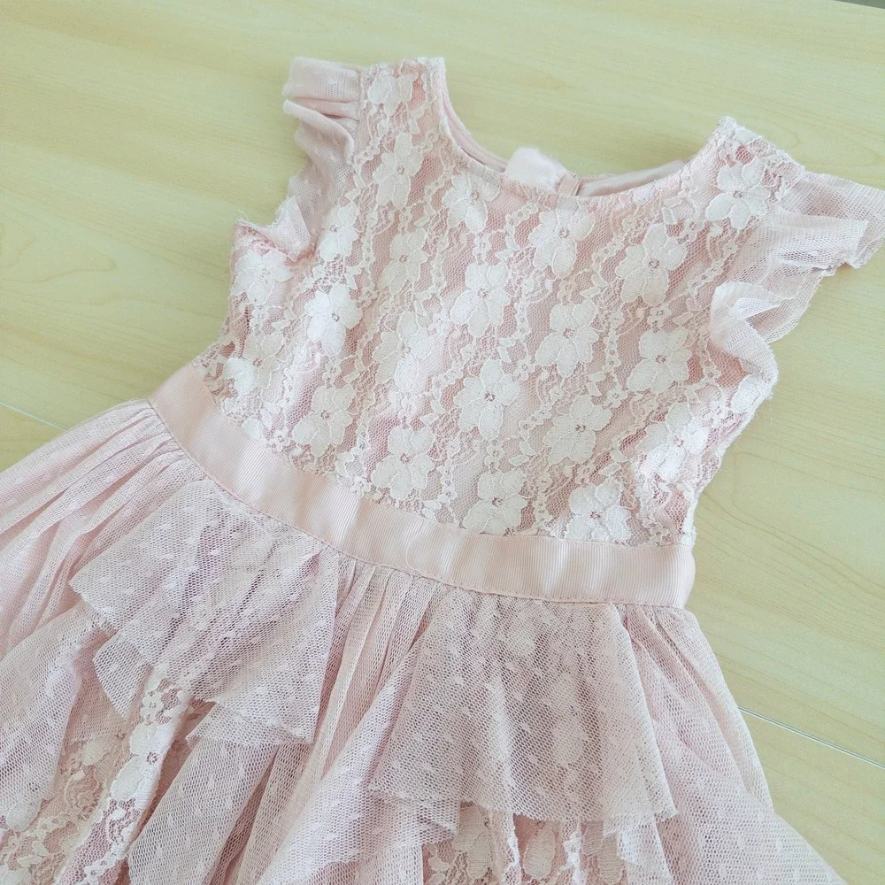 BCBGIRLS‎ Girls Lace Tulle Dress Size 4 Pink Tiered Princess Floral Tea Party